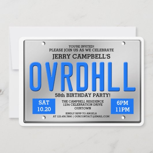 Over the Hill Licence Bord Birthday Invitations Kaart (Voorkant)