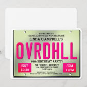 Over the Hill Licence Bord Birthday Invitations Kaart (Voorkant / Achterkant)