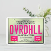 Over the Hill Licence Bord Birthday Invitations Kaart (Staand voorkant)