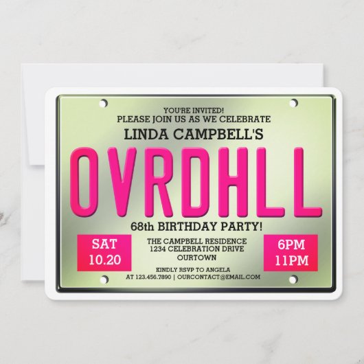 Over the Hill Licence Bord Birthday Invitations Kaart (Voorkant)