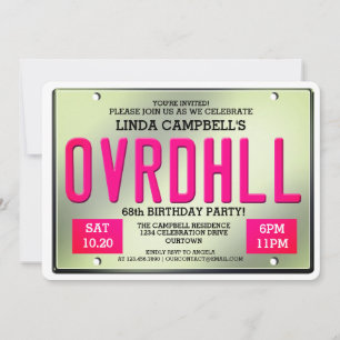 Over the Hill Licence Bord Birthday Invitations Kaart