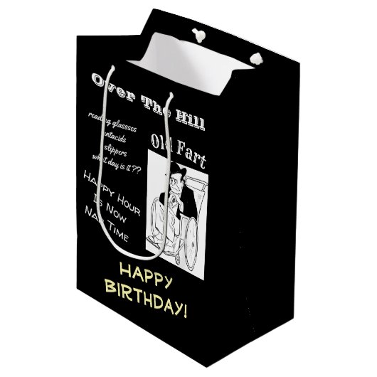 Over the Hill Old Fart Funny Man Birthday Paper Medium Cadeauzakje (Voorkant Gekanteld)