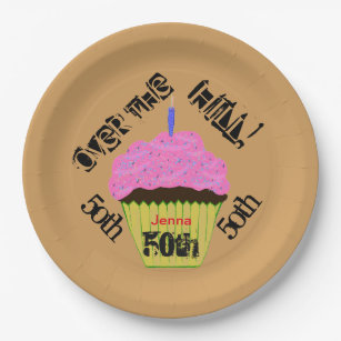 Over the Hill Personalized Pink Cupcake Borden Papieren Bordje