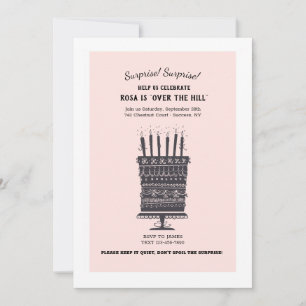 Over the Hill Pink Birthday Cake Invitation Kaart