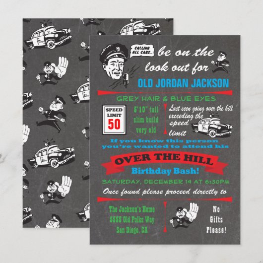 Over the Hill Police Cop Birthday Invitation Kaart (Voorkant / Achterkant)