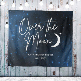 Over The Moon Achtergrond Naam Datum Baby Shower Wandkleed
