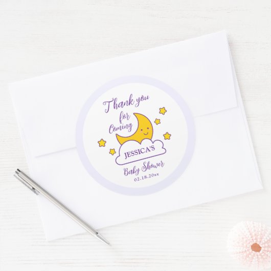 Over the Moon and Stars Baby shower Dank je wel Ronde Sticker (Envelop)