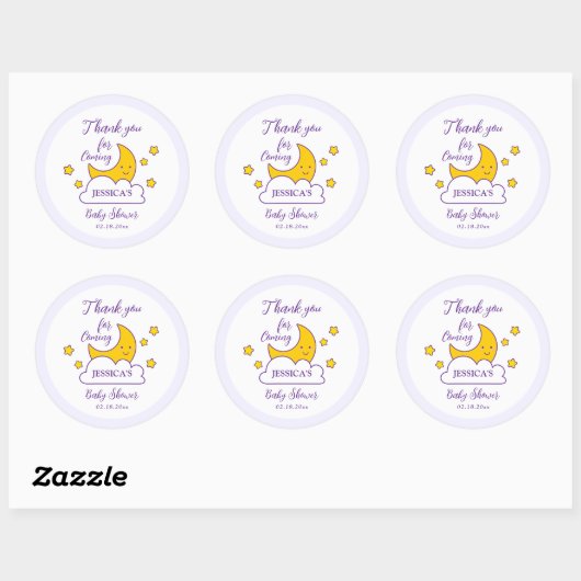 Over the Moon and Stars Baby shower Dank je wel Ronde Sticker (Vel)