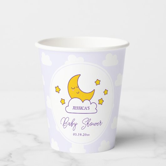 Over the Moon and Stars Genderneutraal Baby shower Papieren Bekers (Voorkant)