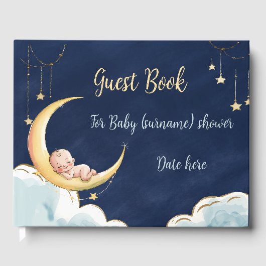 Over the Moon Baby Baby shower met hemelse thema's Gastenboek (Voorkant)