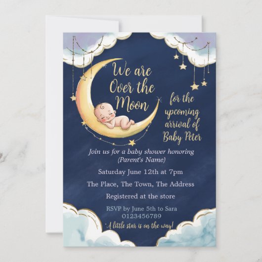 Over the Moon Baby Baby shower met hemelse thema's Kaart (Voorkant)