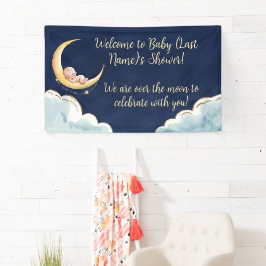 Over the Moon Baby Baby shower met hemelse thema's Spandoek (Insitu)