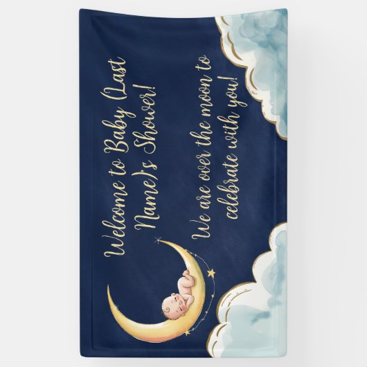 Over the Moon Baby Baby shower met hemelse thema's Spandoek (Verticaal)