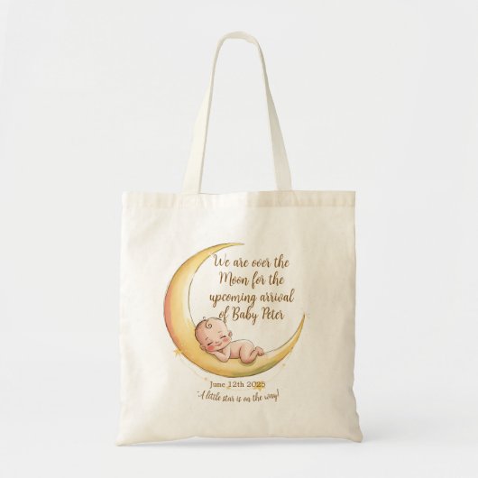 Over the Moon Baby Baby shower met hemelse thema's Tote Bag (Voorkant)