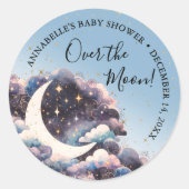 Over The Moon Baby Borrel Ronde Sticker (Voorkant)
