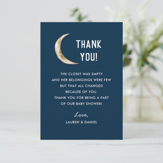 Over The Moon Baby Shower Bedankkaarten Bedankkaart (Staand voorkant)