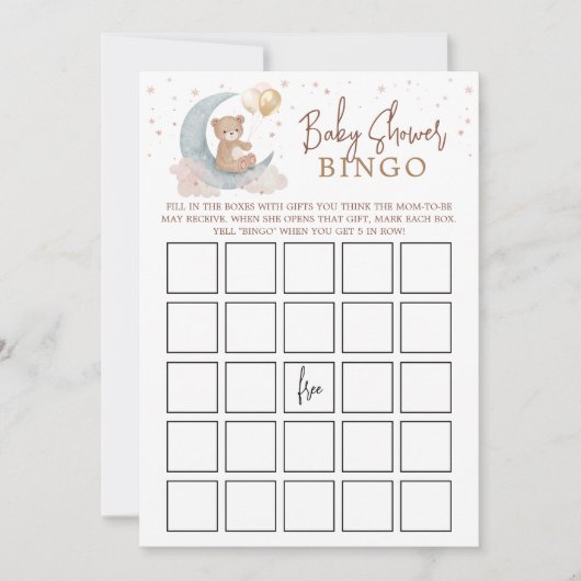 Over the Moon Baby shower Bingo Game Kaart (Voorkant)