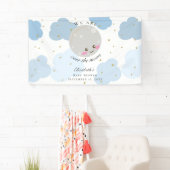 Over the Moon Baby Shower Blauw Cute Achtergrond Spandoek (Insitu)