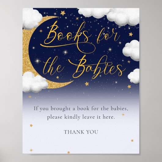 Over the Moon Baby Shower Books for Babies Sign Poster (Voorkant)