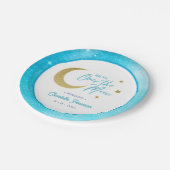 Over the Moon Baby shower Borden - Blauwe Waterver Papieren Bordje (Gekanteld)