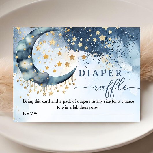 Over The Moon Baby Shower Boy Blue Diaper Raffle  Informatiekaartje