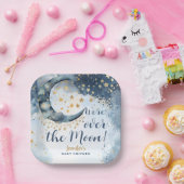 Over The Moon Baby Shower Boy Blue Paper Plate Papieren Bordje (Feest)