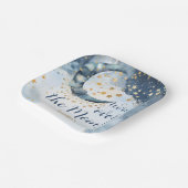 Over The Moon Baby Shower Boy Blue Paper Plate Papieren Bordje (Gebogen)