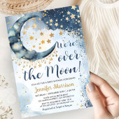 Over The Moon Baby Shower Boy Blue Twinkle Stars Kaart