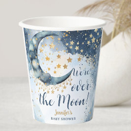 Over The Moon Baby Shower Boy Blue Twinkle Stars Papieren Bekers