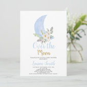 Over the Moon Baby shower Boy Invitation Kaart (Staand voorkant)