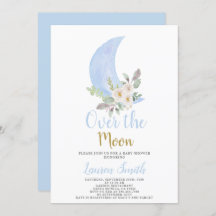 Over the Moon Baby shower Boy Invitation