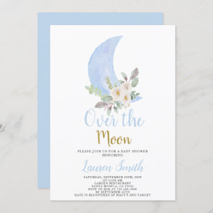 Over the Moon Baby shower Boy Invitation Kaart
