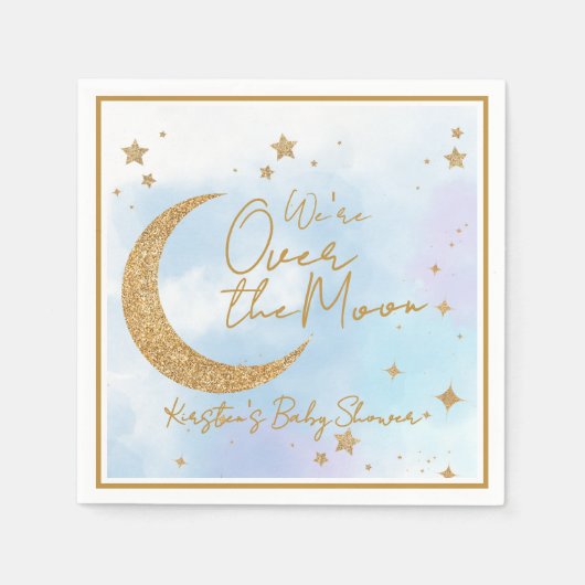 Over the Moon Baby Shower Cocktail Napkin Servet (Voorkant)