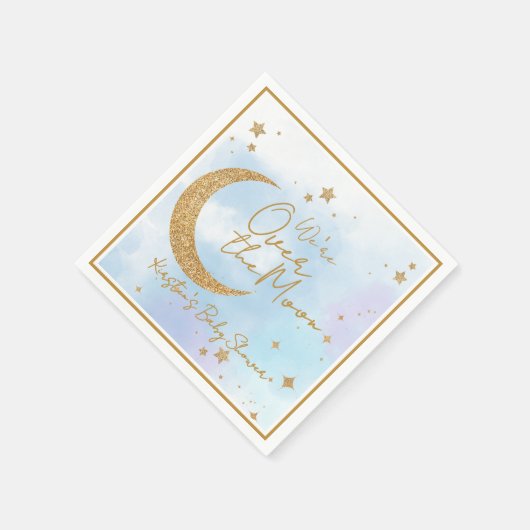Over the Moon Baby Shower Cocktail Napkin Servet (Hoek)
