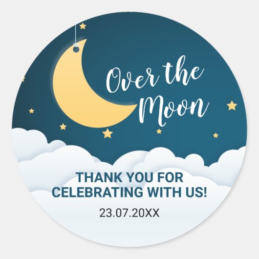 Over the Moon Baby shower Dank je Ronde Sticker (Voorkant)