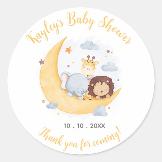 Over the Moon Baby shower Favor Stickers Animal (Voorkant)