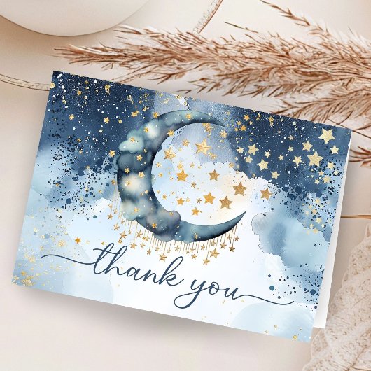 Over The Moon Baby Shower Folded Thank You Card Bedankkaart