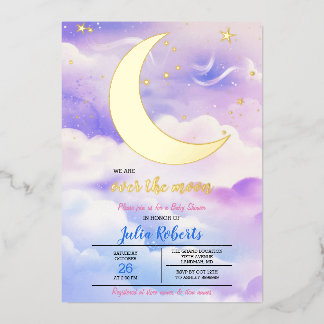 Over The Moon Baby Shower Folie Uitnodiging
