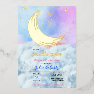 Over The Moon Baby Shower Folie Uitnodiging