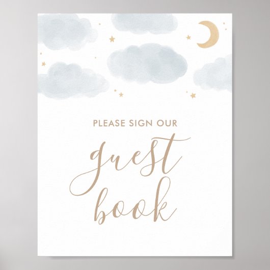 Over the Moon Baby shower Gastenboek bord Poster (Voorkant)