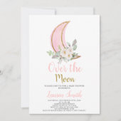 Over the Moon Baby shower Girl Invitation Kaart (Voorkant)