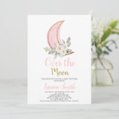 Over the Moon Baby shower Girl Invitation Kaart (Staand voorkant)