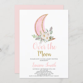 Over the Moon Baby shower Girl Invitation Kaart