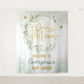 Over the Moon Baby Shower Groene Welkom met Goud Wandkleed (Voorkant)