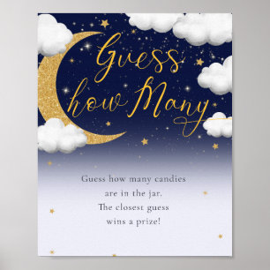Over the Moon Baby shower Guess Hoeveel Tekenen Poster
