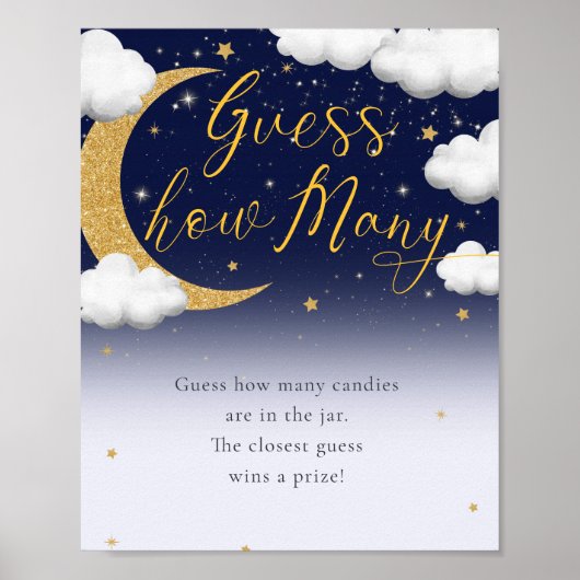Over the Moon Baby shower Guess Hoeveel Tekenen Poster (Voorkant)