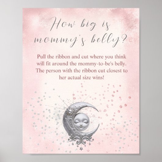 Over the Moon Baby shower Hoe groot is mama's buik Poster (Voorkant)
