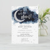 Over the Moon Baby shower Invitation, Blue Cloud I Kaart (Staand voorkant)