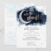 Over the Moon Baby shower Invitation, Blue Cloud I Kaart (Voorkant / Achterkant)