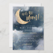 Over the Moon Baby shower Invitation, Blue Cloud I Kaart (Voorkant)